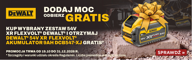 Promocja DEWALT XR FLEXVOLT 54V – akumulator DCB547-XJ 9 Ah gratis przy zakupie wybranych zestawów