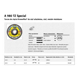 KLINGSPOR TARCZA DO CIĘCIA METALU 125mm x 0,8mm  A980 TZ Special 322183