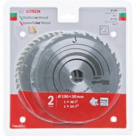 BOSCH PIŁA TARCZOWA DWUPAK OPTILINE WOOD 190x2,6/1,6x30x48z + SPEEDLINE WOOD 190x2,4/1,8x30x24z 2608644654