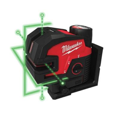 MILWAUKEE LASER KRZYŻOWY 12V M12CLL4P-301C 38m + 4-PUNKTOWY 1x3,0Ah ZIELONY