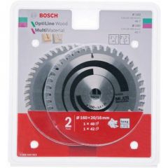 BOSCH PIŁA TARCZOWA DWUPAK OPTILINE WOOD 160x2,6/1,6x20x48z + MULTI MATERIAL 216x2,4/1,8x30x60z 2608644653