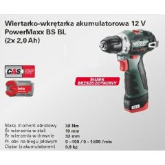 METABO WIERTARKO-WKRĘTARKA 12V 38Nm 2x2,0Ah BS BL 12 601721500