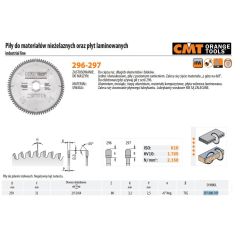 CMT PIŁA DO MATERIAŁÓW NIŻELAZNYCH I PŁYT LAMINOWANYCH HW D= F=30 Z=120 K=3,8/3,2 297.080.10P