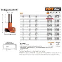 CMT WIERTŁO PUSZKOWE KRÓTKIE HW D=15 L=57,5 S=10x26 RH 317.150.11